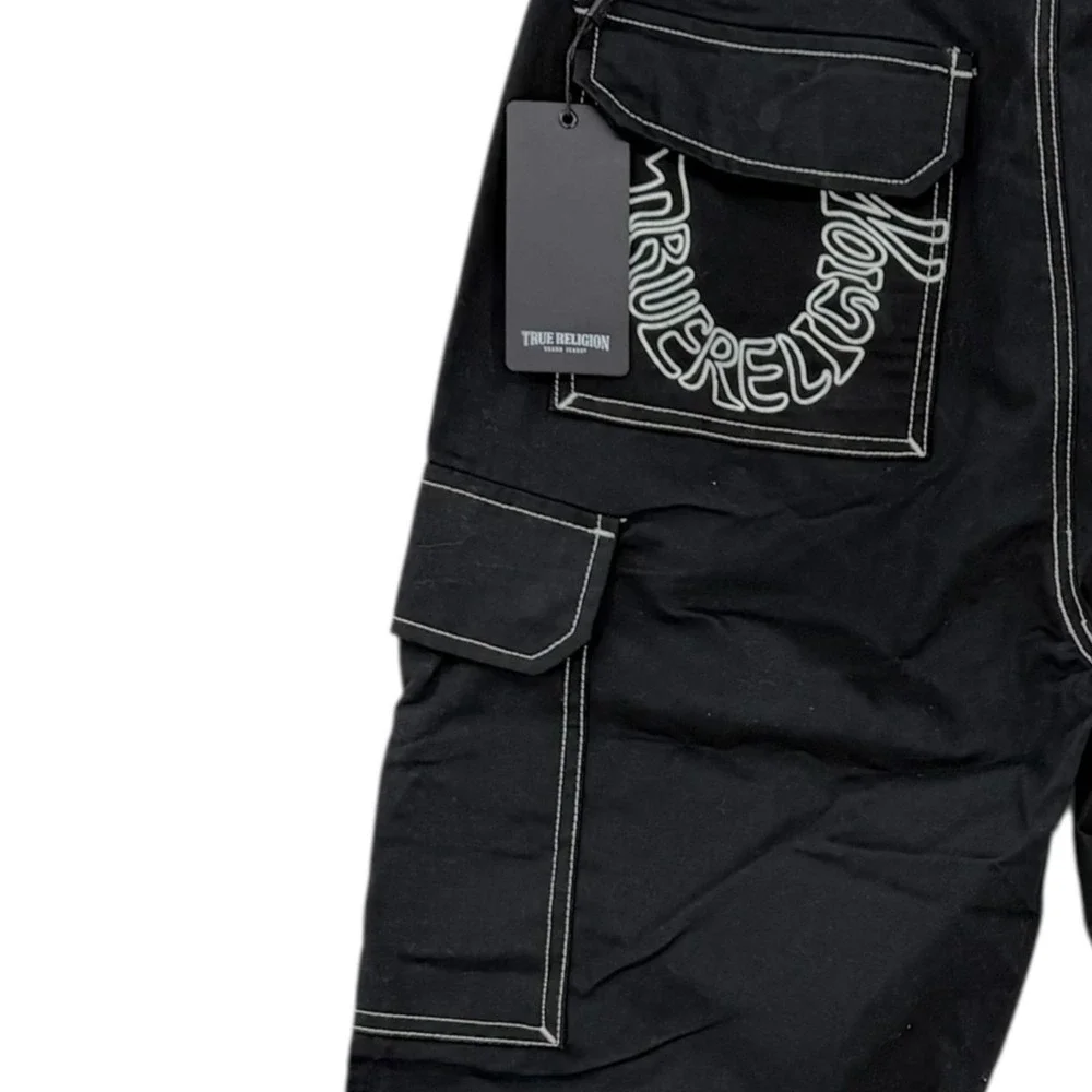 True Religion Men's Straight Leg Outline Jet Black Cargo Pants 32x32 NWT $159.00